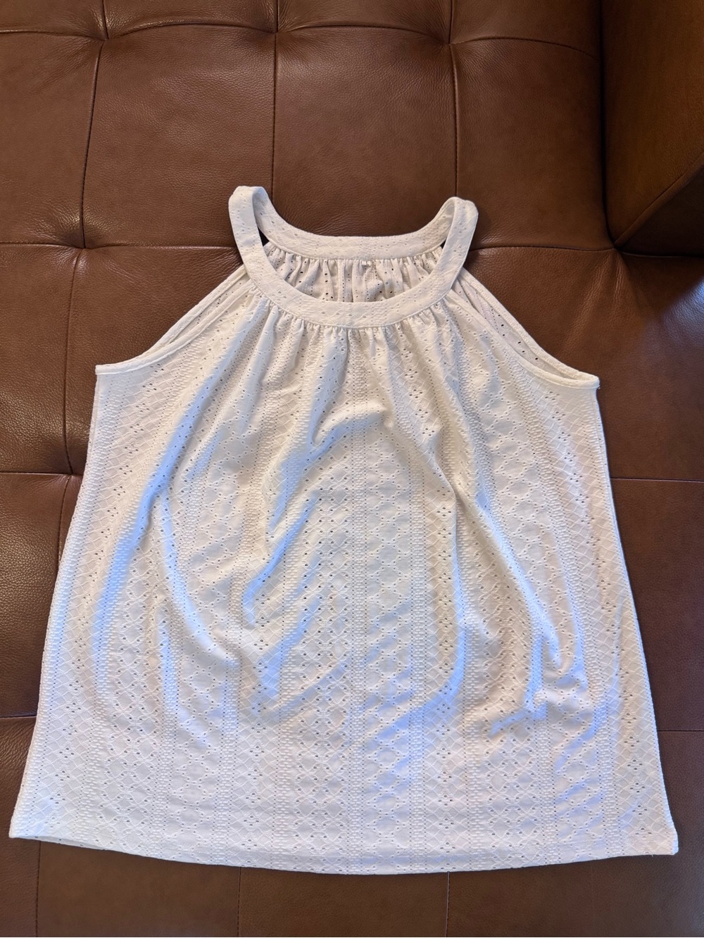 Women's White Eyelet High-Neck Tank Top